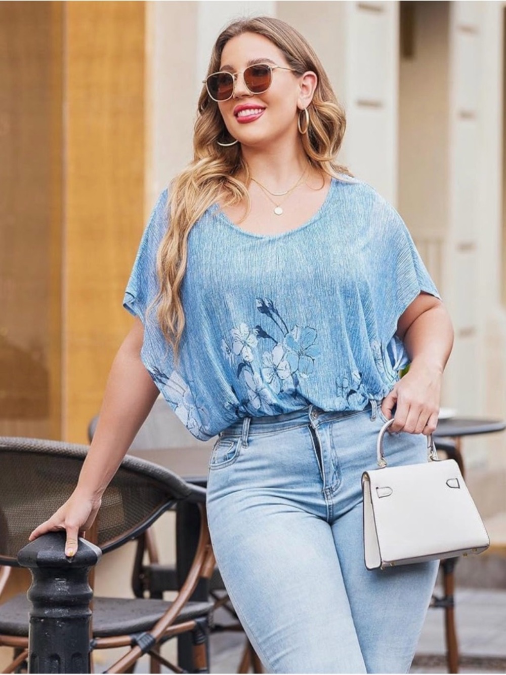 Blue Floral Blouson Top - Picture 3 of 6